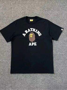 Bape Black Tee with Brown & Yellow Ape Head Logo